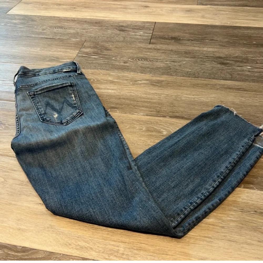 MOTHER THE LOOKER ANKLE STEP FRAY WHERE THERE'S SMOKE DISTRESS BLUE JEANS SZ 28